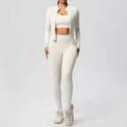 3-teiliges Sportbekleidung Yoga-Set Gym Sport-BH Reißverschlussjacke Leggings Kleidung Sportbekleidung Yoga-Anzüge für Damen Fitness-Set Trainingsanzug