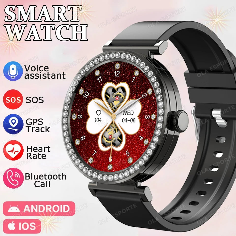Fashion Zircon Smartwatch 1,46" AMOLED Bildschirm 5.4 Bluetooth Anruf Herzfrequenz Temperaturüberwachung Damen Smartwatch Schrittzähler