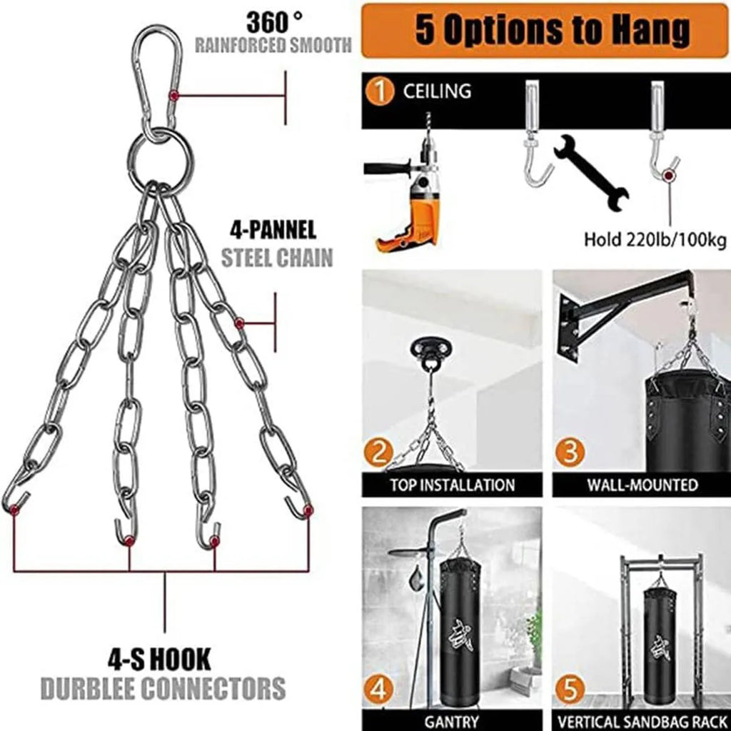 Schwerer Sandsack mit Deckenhaken, Stahlkette, zum Aufhängen, für Erwachsene, Muay Thai, MMA, Taekwondo, Heimtraining