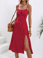 Damen Blumenmuster Spaghettiträger Sommer Boho Strandkleid Druck Elegant Träger Eckiger Ausschnitt Schlitzkleid Vestidos 2024