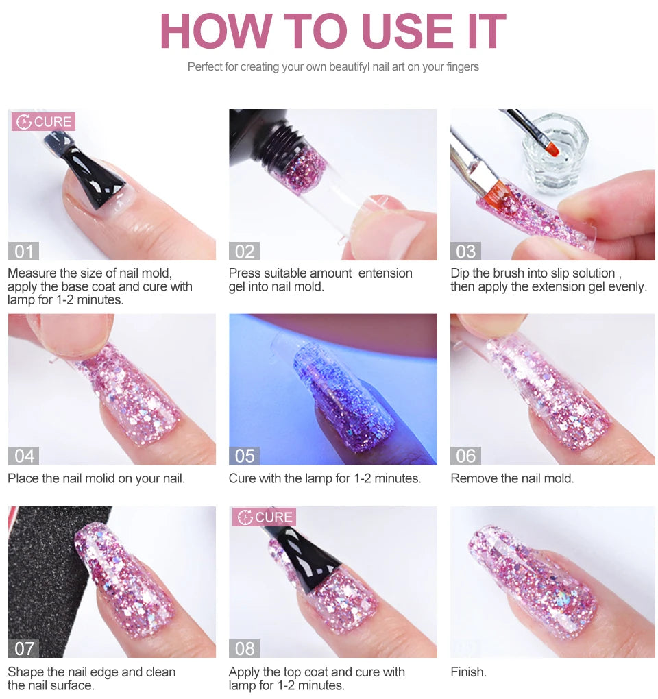 limegirl 15ml Verlängerungs-Nagelgel-Set 6W LED Lampe Komplettes Maniküre-Set Fingerverlängerungsform Nagel-Kit Alles für schnelles Verlängerungs-Werkzeugset