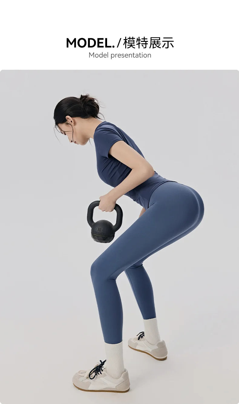 Frühlings- und Sommer-Yoga-Kleidung, kurzärmlig, nackt, eng anliegend, Fitness-Kleidung für Damen, Outdoor-Laufen, Training, Sport-T-Shirt