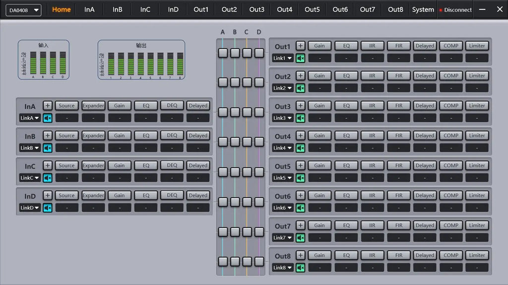 DP48X Professioneller Digital-Audioprozessor 4 Eingänge 8 Ausgänge Drive Rack Prozessor mit RIR DEQ 192KHZ Lautsprechermanagementsystem