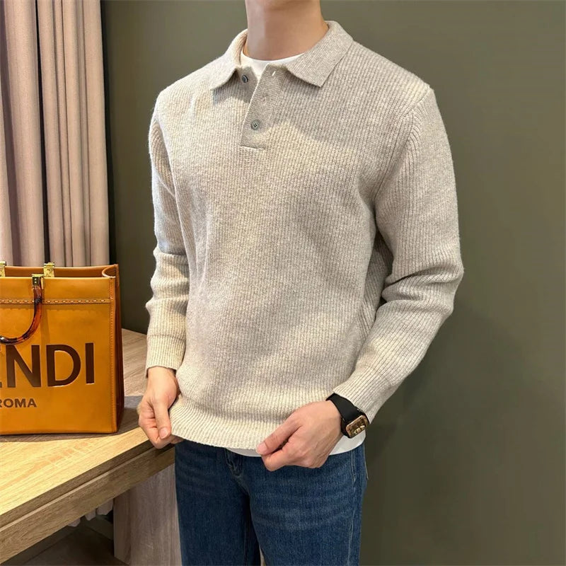 Herren Winter Norwegerpullover Einfarbig Polo Rollkragen Gestrickte Pullover Lässige Retro Warme Strickwaren Elegante Y2K Streetwear Jersey Hombre
