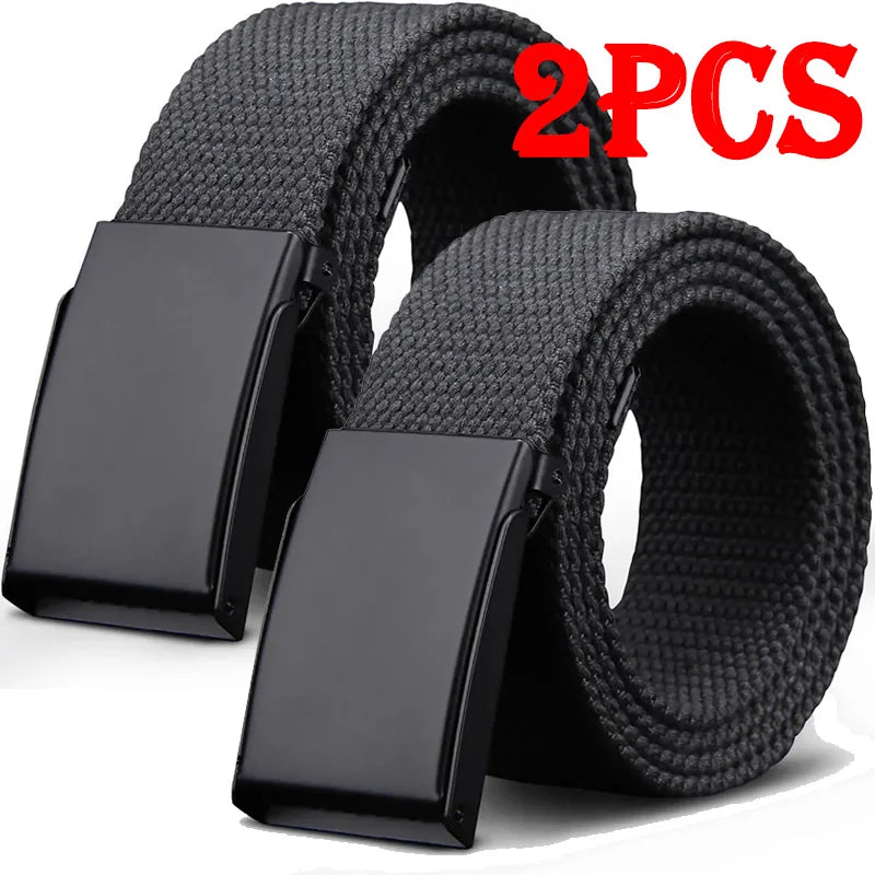 1/2pcs Canvas Nylon Belt Men Black Automatic Buckle Unisex Women Large Big Size Jeans Belts Plus LONG Extra Size 160 150 140cm Hauptbild