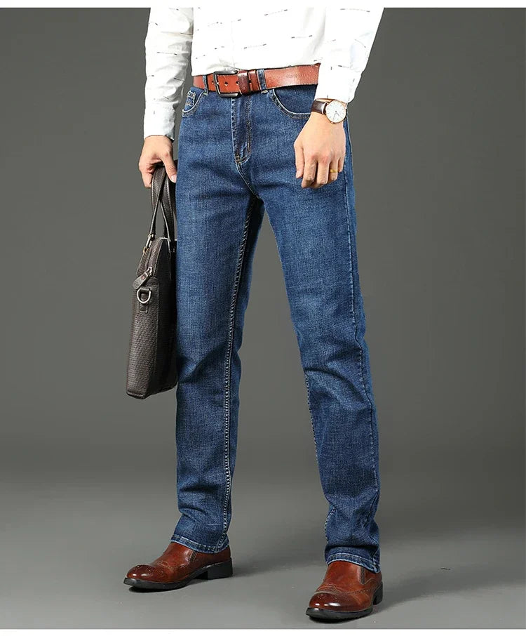WTHINLEE Business Herren Jeans Casual Straight Stretch Mode Klassische Blaue Arbeits-Denim-Hosen Herren Markenbekleidung Größe 28-40