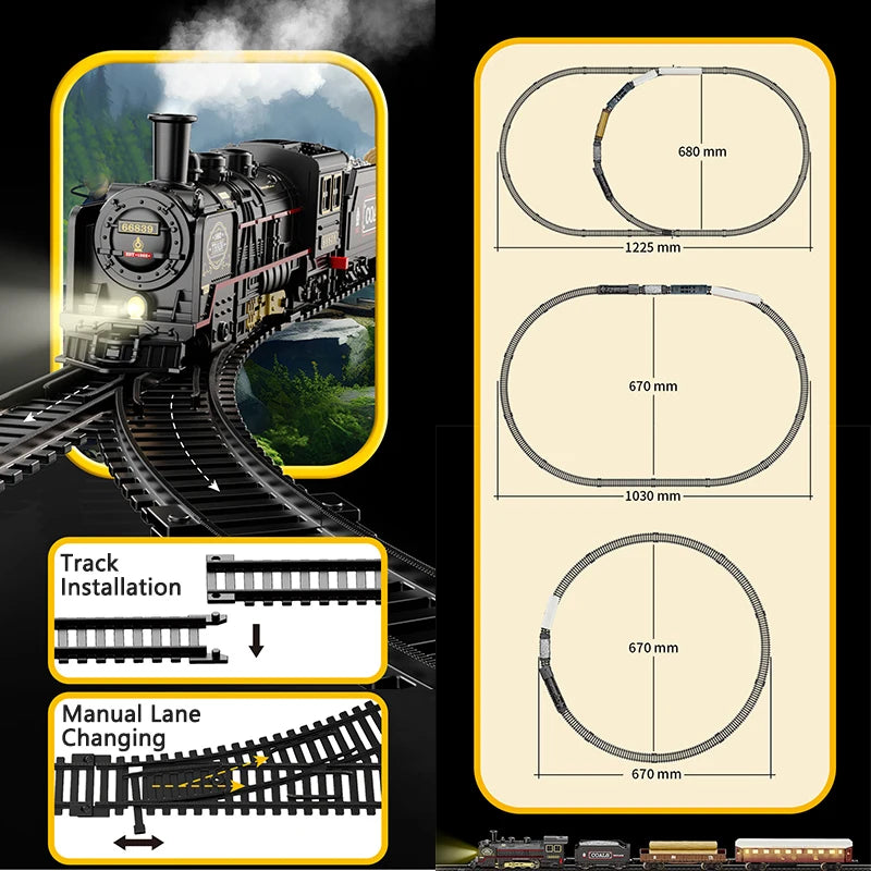 Kinder Retro Elektro-Dampfzug Schienenspielzeug Klassische Eisenbahn Güterzug Hochgeschwindigkeitsstrecken Zugmodell Jungen Spielzeug Weihnachtsgeschenk