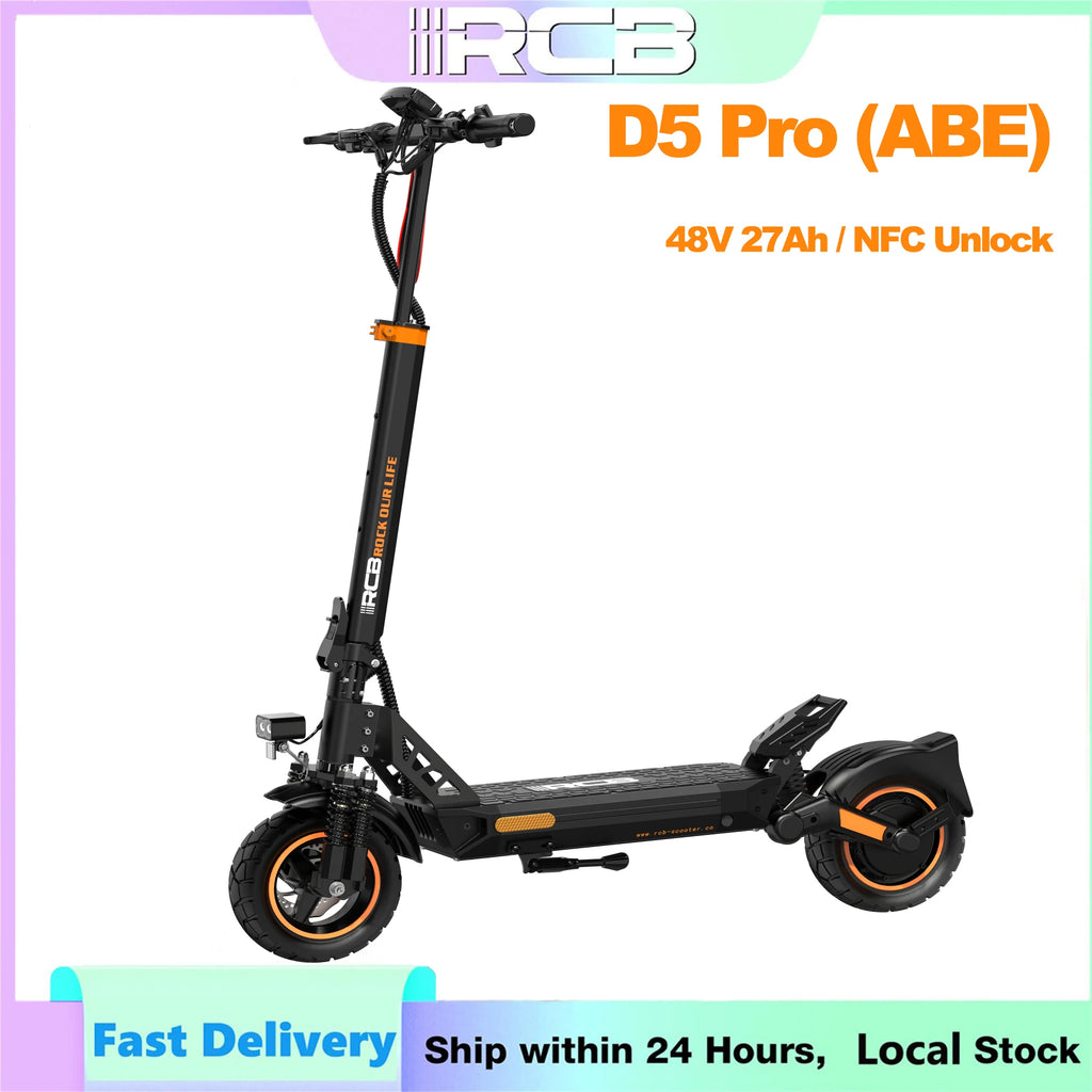 RCB NFC D5 ABE Ultra Electric Scooter for Adults ABE Certified 500W Motor 1600W Peak 27Ah Battery 110-130km Range 10 Inch Self-repairing Tires Double Brake Dual Suspension Turn Signals NFC APP