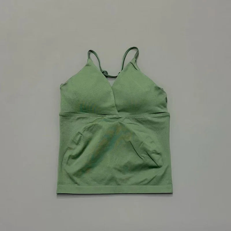 Vision Twist Front Longline Top Damen Gym Tank Yoga Oberteile Schnelltrocknend Dünne Träger Hochelastisches Lauf-Tanktop Push-up Fitness-Weste