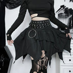 Sommer-Fashion Kurze Röcke Neue sexy Damen Gothic Punk Irreguläre Röcke Einfarbig Tunnelzug zum Binden Geraffte Rüschen Minirock