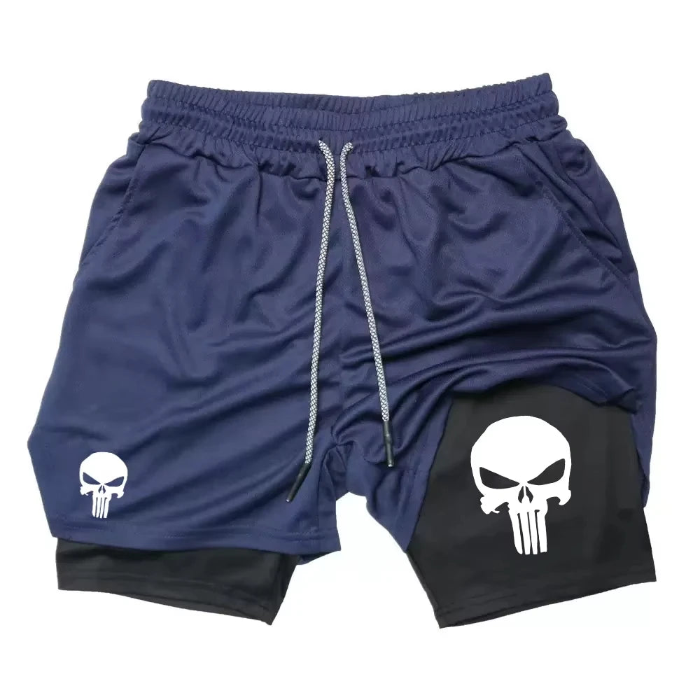 Print 2-in-1 Performance Shorts für Herren, athletische, schnell trocknende Shorts mit Handytasche, Sommer-Fitnessstudio-Workout-Laufshorts RL0302