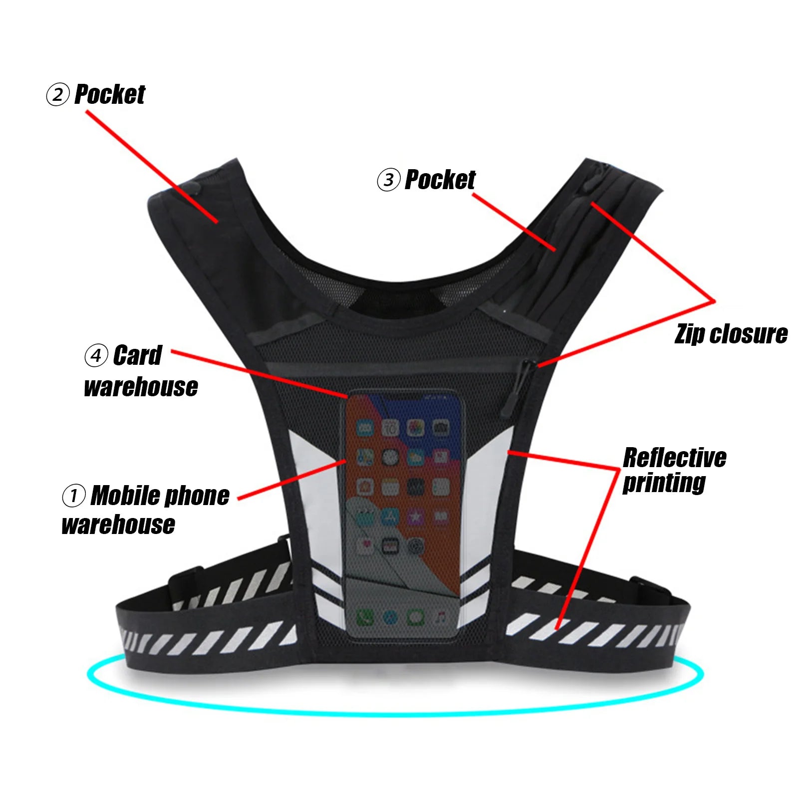 Ultraleichte Laufweste mit Handytasche Trinkflaschenhalter Atmungsaktiver Trinkrucksack für Outdoor-Radfahren Wandern Trail