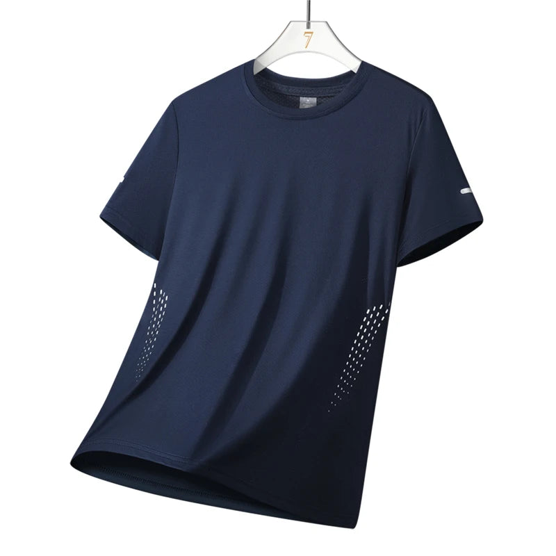 CHRLCK Herren Wander-Schnelltrocknungs-T-Shirts Atmungsaktive Lauf- und Angel-T-Shirts Weiche Elastizität Outdoor-Sport-Kurzarmshirt Sommer