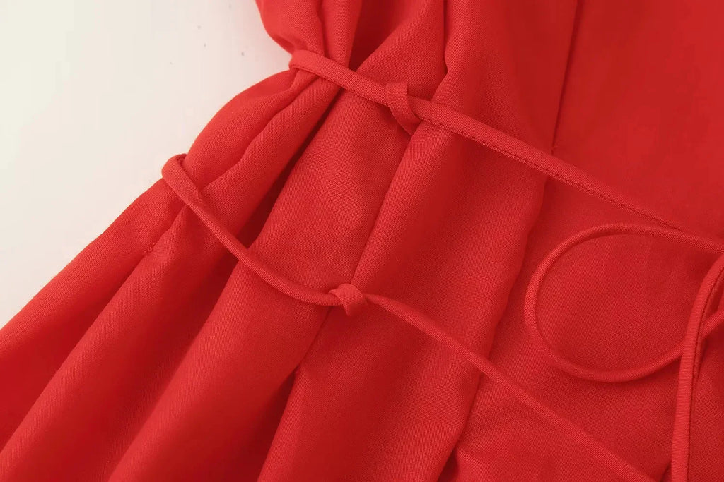 KONDALA 2026 Frühling Sommer Vintage Damenkleid Mode Einreihig Schärpen Drapierter V-Ausschnitt Ärmellos Schicke Braune Damenkleider