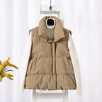 Damenmode Herbst Neu 2024 Stehkragen Elegante Daunenmäntel Warme Oberbekleidung Freizeitgürtel Ärmellose Winter Damenwesten Jacken