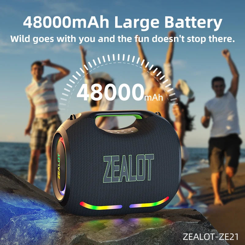 ZEALOT-ZE21 250W Tragbarer Bluetooth Lautsprecher Hohe Lautstärke Wasserdicht 48000mAh Kabelloser TWS Subwoofer Unterstützt USB/TF/AUX RGB-Licht