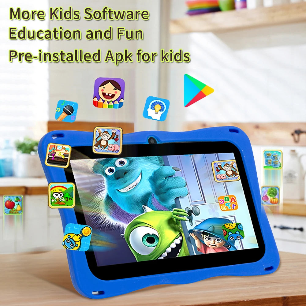 BDF Tablet für Kinder 7 Zoll Android 11 System 32 GB WiFi Bluetooth Dual-Kamera Bildungssoftware installiert mit Schutzhülle