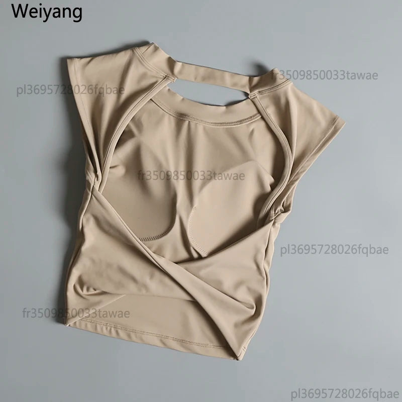 Sexy rückenfreies Sport-Top für Damen, fester Brustpolster, eng anliegendes, schnell trocknendes, schlankes Yoga-Oberteil, atmungsaktives Fitness-Shirt