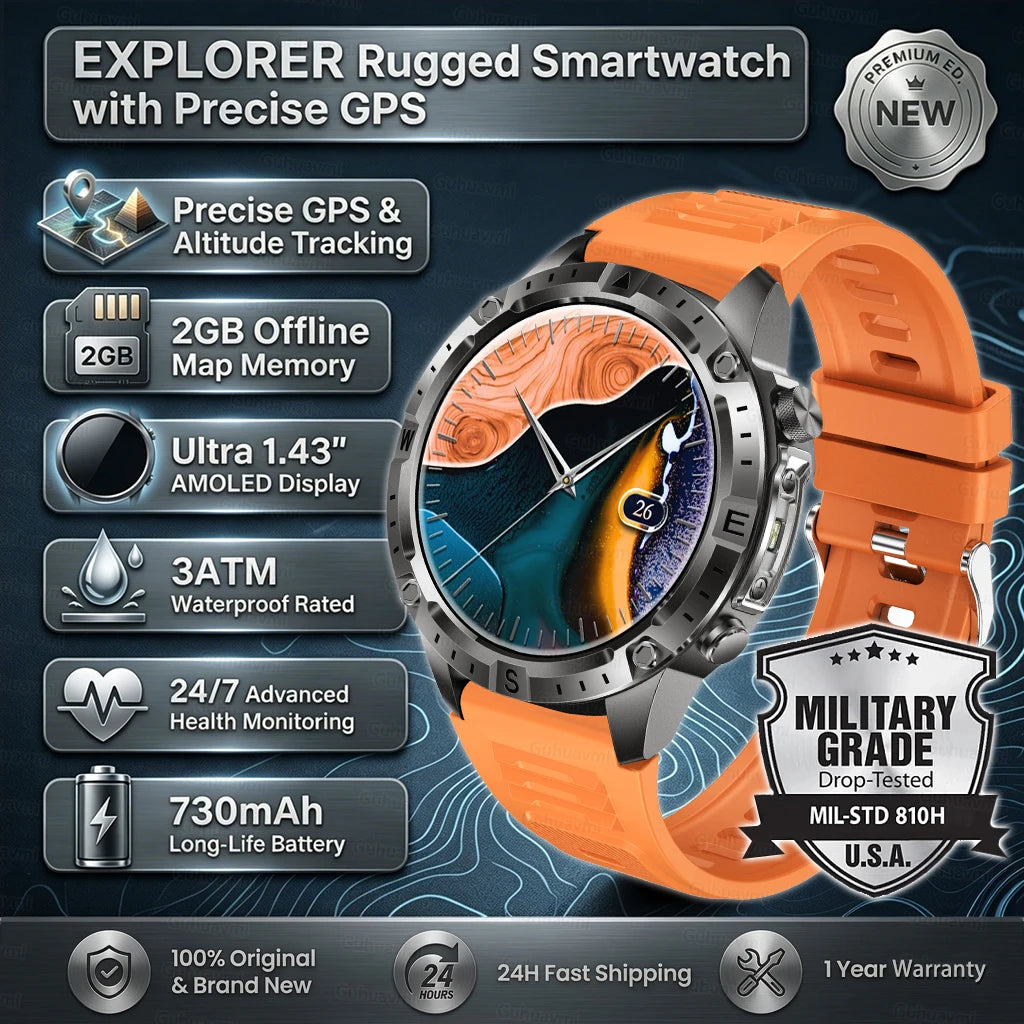 2026New Military T-Rex3 GPS Map Navigation Smart Watch 2GB RAM 1.43-inch AMOLED Screen 30M Waterproof Call Sports Smartwatch Men