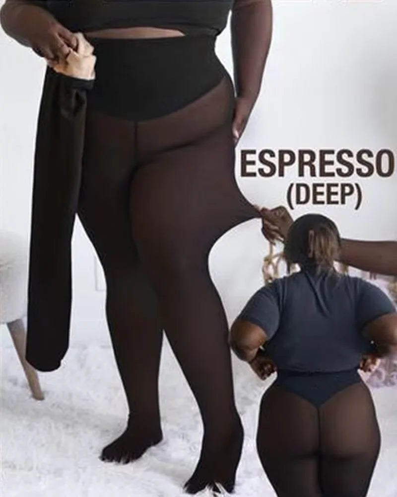 Einnaht-Fleece-Strumpfhose gefütterte Thermo-Leggings formgebender Kompressionsbund durchscheinende Strumpfhose transparente Fleece-Leggings große Größen
