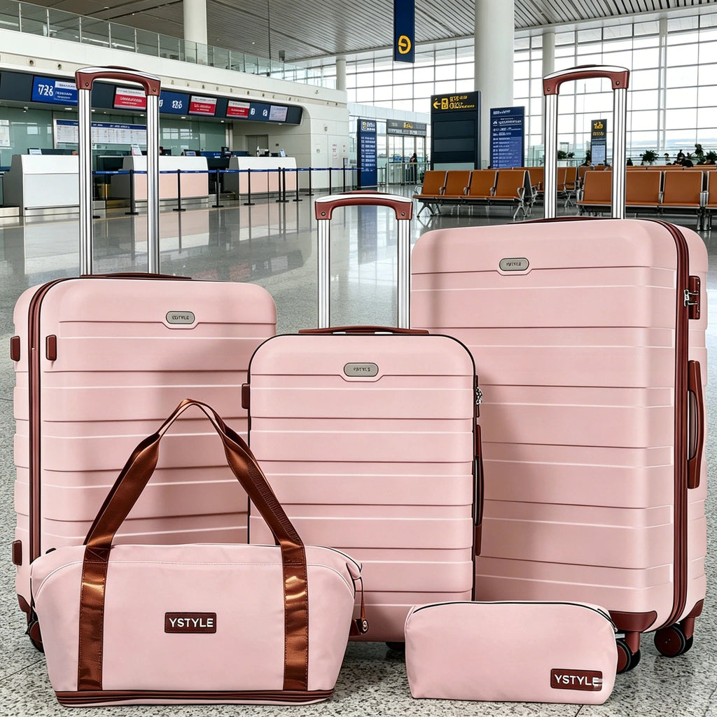 Premium 5-teiliges Hartschalen-Gepäckset, multi-Größen 20/24/28 Zoll Reise-Trolley-Koffer, leichtgängige 360°-Rollen mit TSA-Sicherheitsschloss, komplettes Reise-Set mit Handtasche & Kosmetiktasche