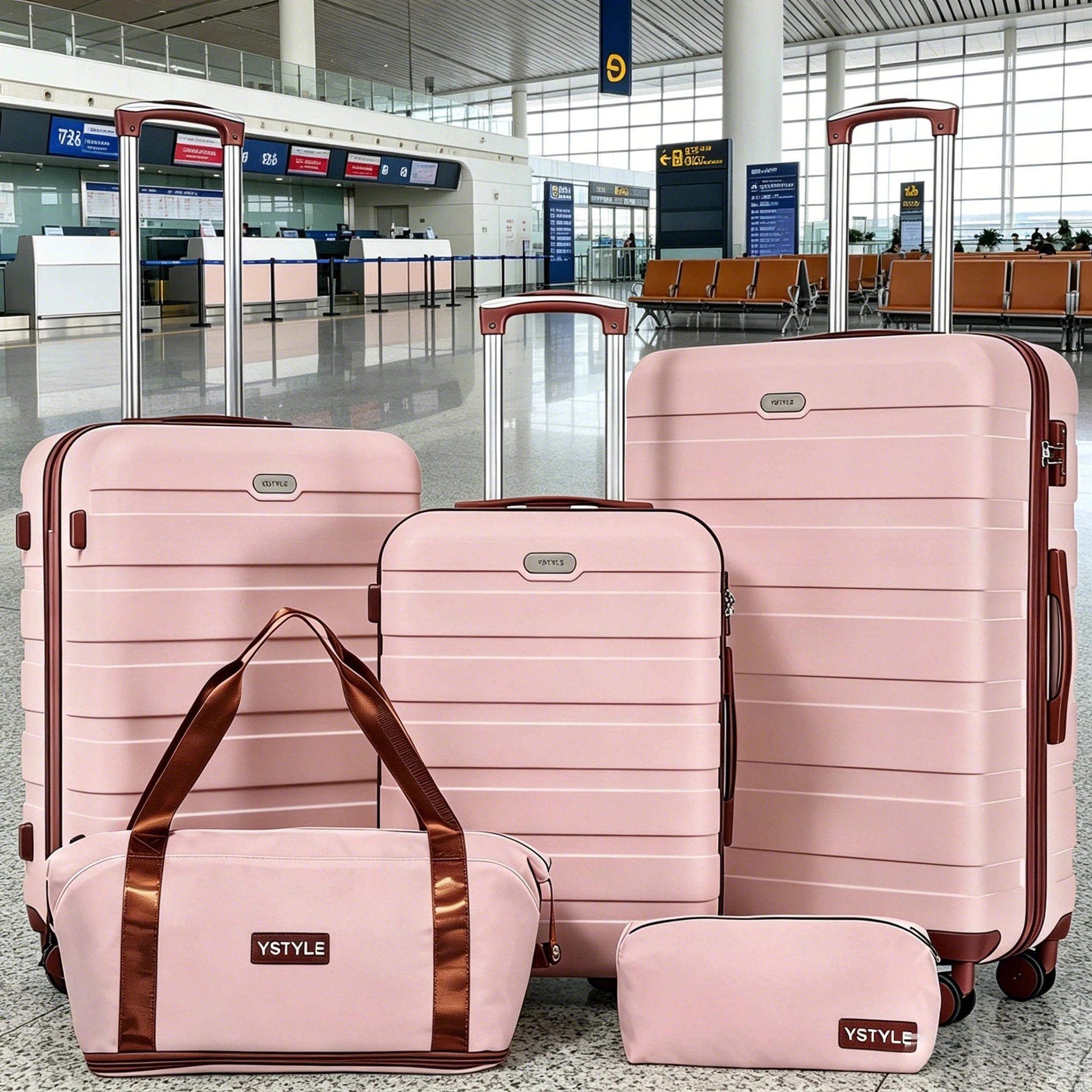 Premium 5-teiliges Hartschalen-Gepäckset, multi-Größen 20/24/28 Zoll Reise-Trolley-Koffer, leichtgängige 360°-Rollen mit TSA-Sicherheitsschloss, komplettes Reise-Set mit Handtasche & Kosmetiktasche