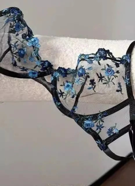 Europäische Frauen verführerischer transparenter BH mit Spitzenstickerei und Bügel, Minimizer für große Brüste, Anti-Sagging, weiche Dessous, S-XL BH-Set