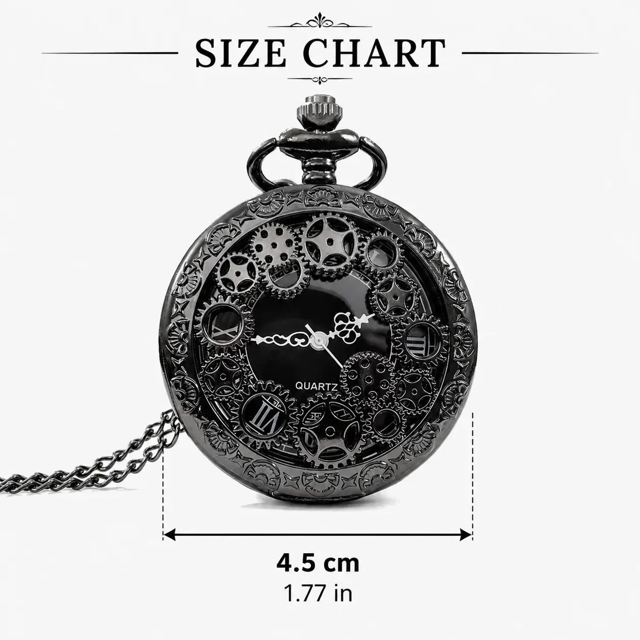 1pc Black Retro Hollow Gear Carved Quartz Pocket Watch Necklace Pendant Clock Chain Men Women Memorial Gift