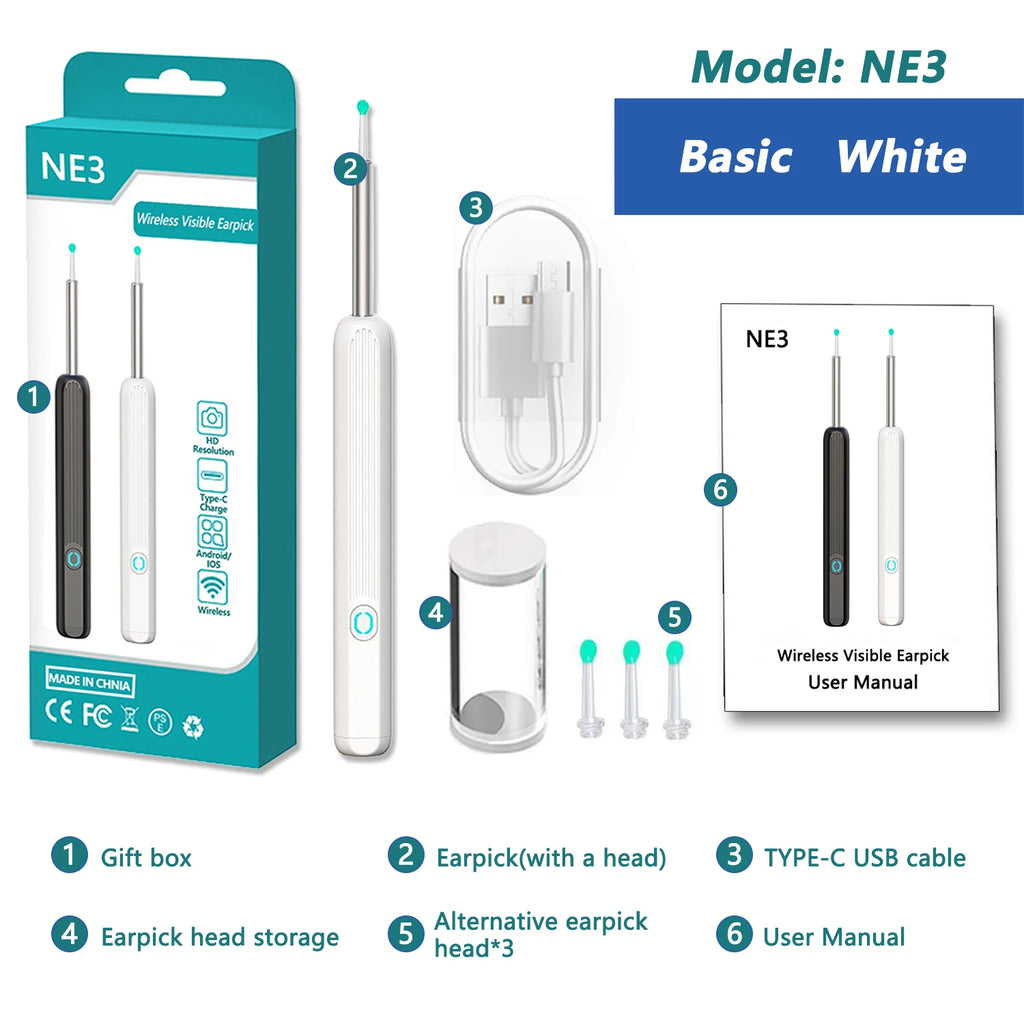 Intelligenter visueller Ohrenreiniger HD Ohrenstäbchen Otoskop USB-C-Ladeendoskop Ohrenschmalzentferner Ohrenschmalz-Entfernungswerkzeug Ohrenschmalz-Minikamera Gesundheitspflege-Set