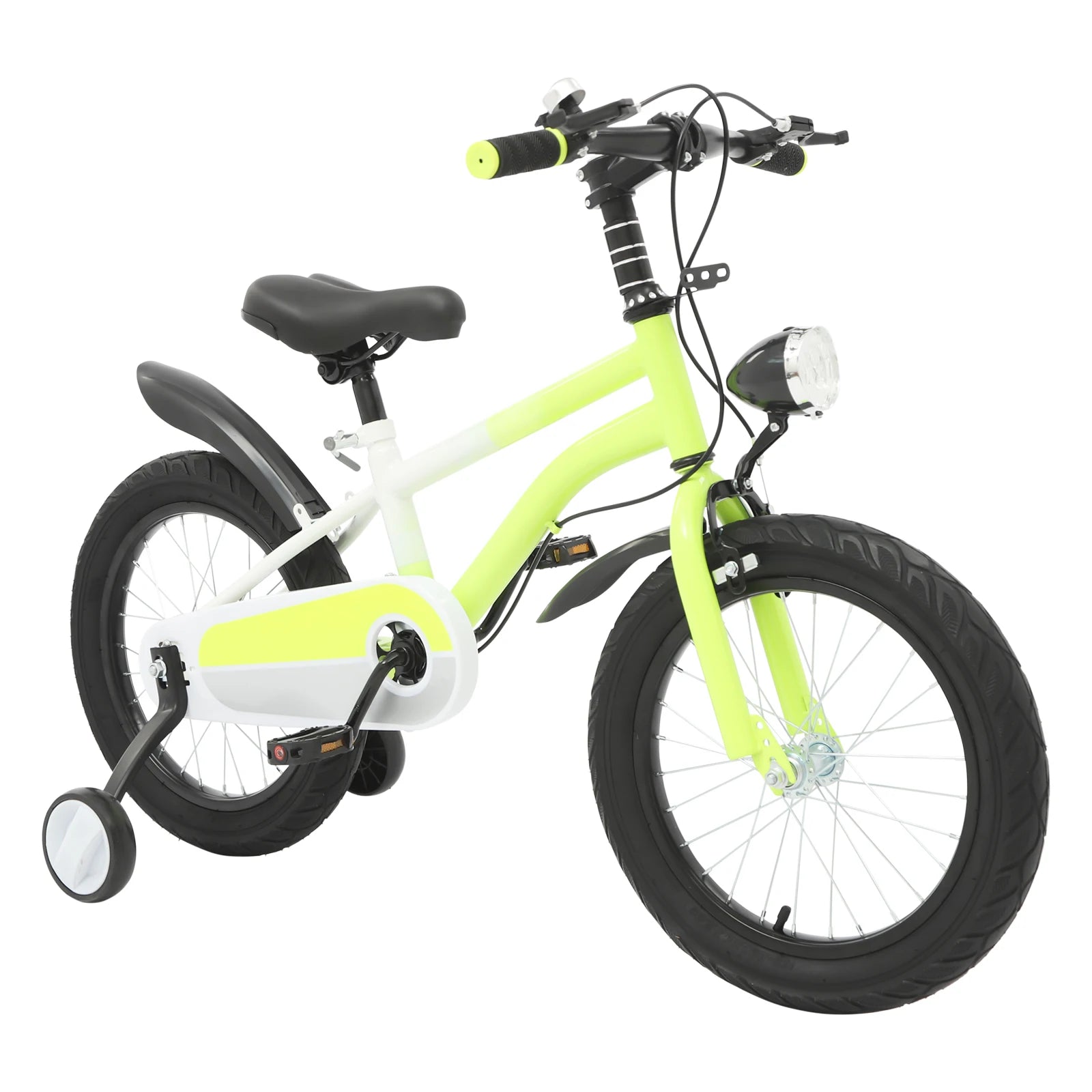 16 Zoll Kinderfahrrad Carbonstahl Mountainbike mit Stützrädern & LED-Licht für 5-8 Jahre, Höhenverstellbar, 60kg