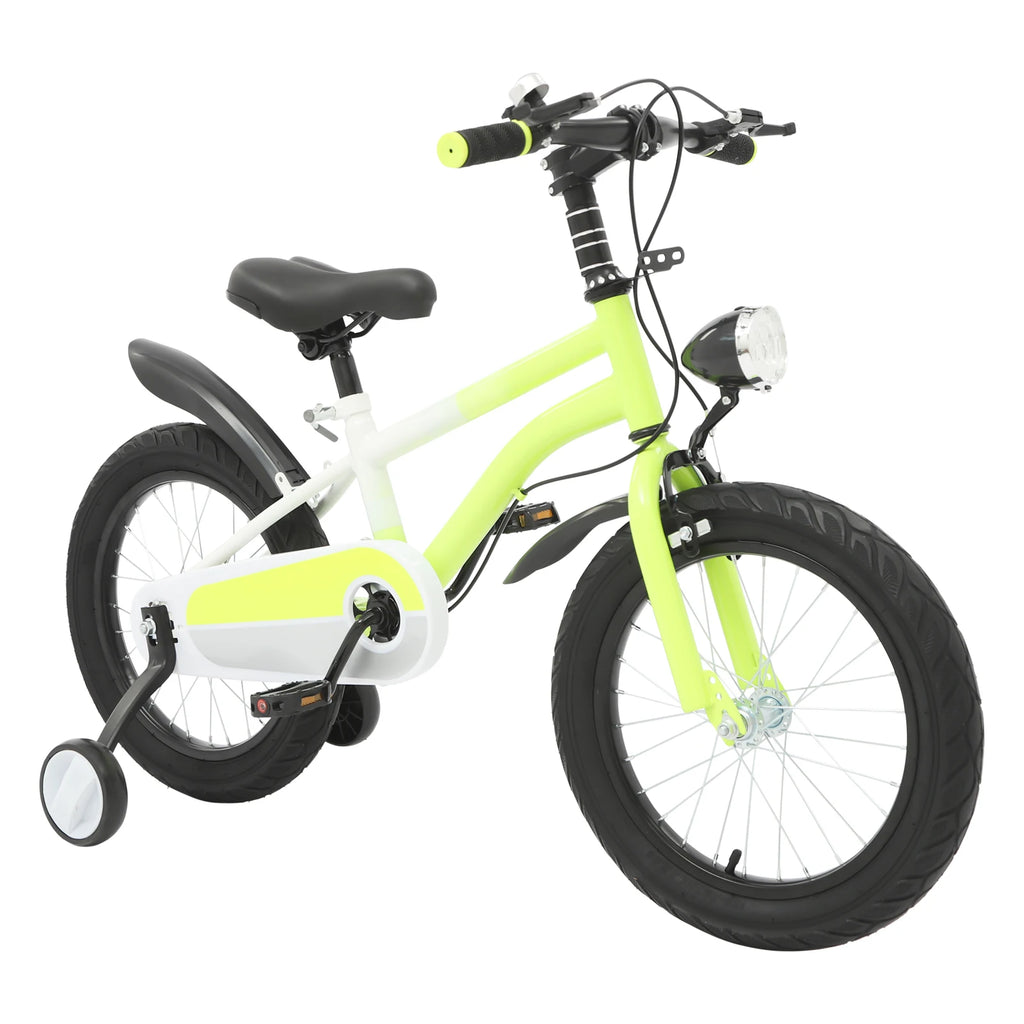 16 Zoll Kinderfahrrad Carbonstahl Mountainbike mit Stützrädern & LED-Licht für 5-8 Jahre, Höhenverstellbar, 60kg