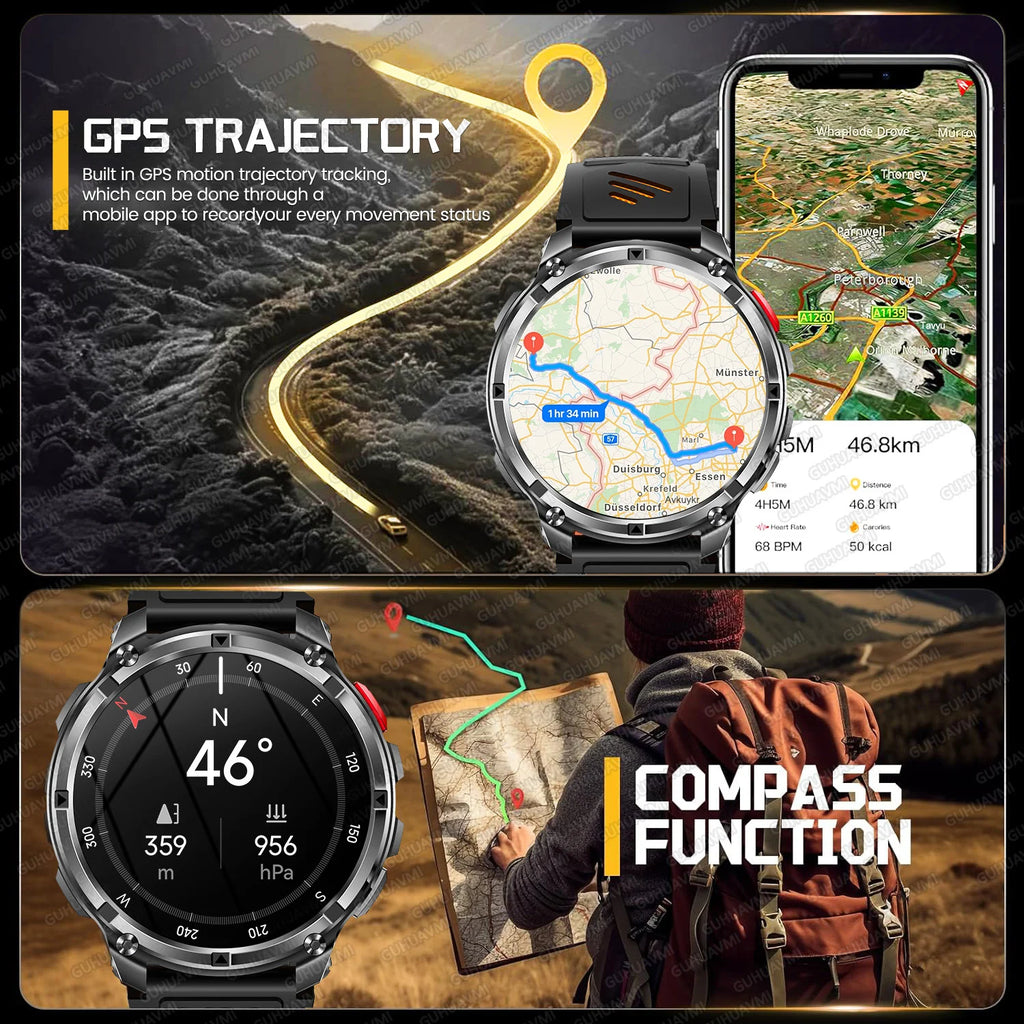 2026 Neue T-Rex3 Pro 1100mAh Akku Smartwatch GPS-Route 5ATM Wasserdicht Sport Lauf-Tracker Outdoor Kompass Militär-Smartwatch