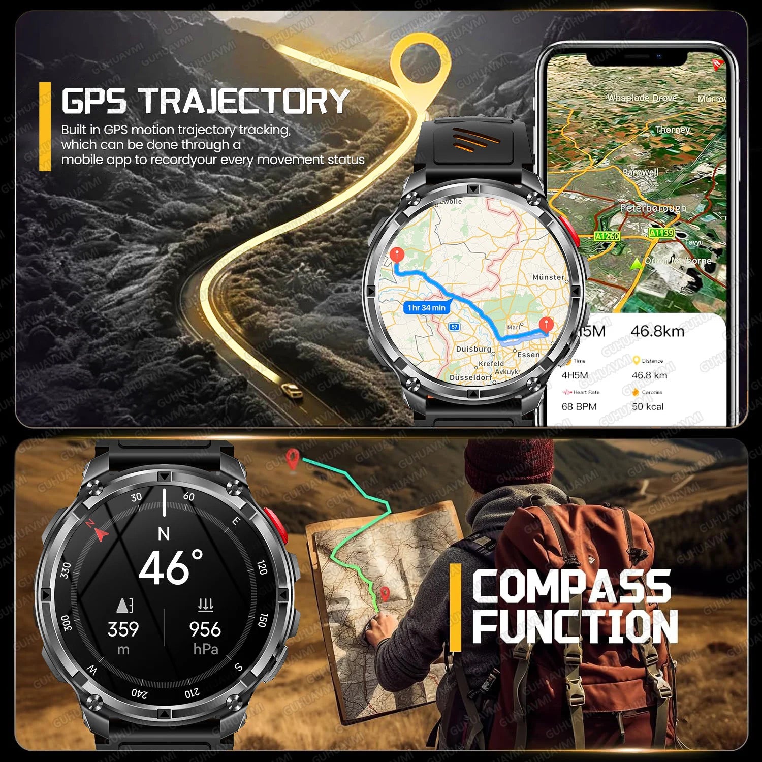 2026 Neue T-Rex3 Pro 1100mAh Akku Smartwatch GPS-Route 5ATM Wasserdicht Sport Lauf-Tracker Outdoor Kompass Militär-Smartwatch