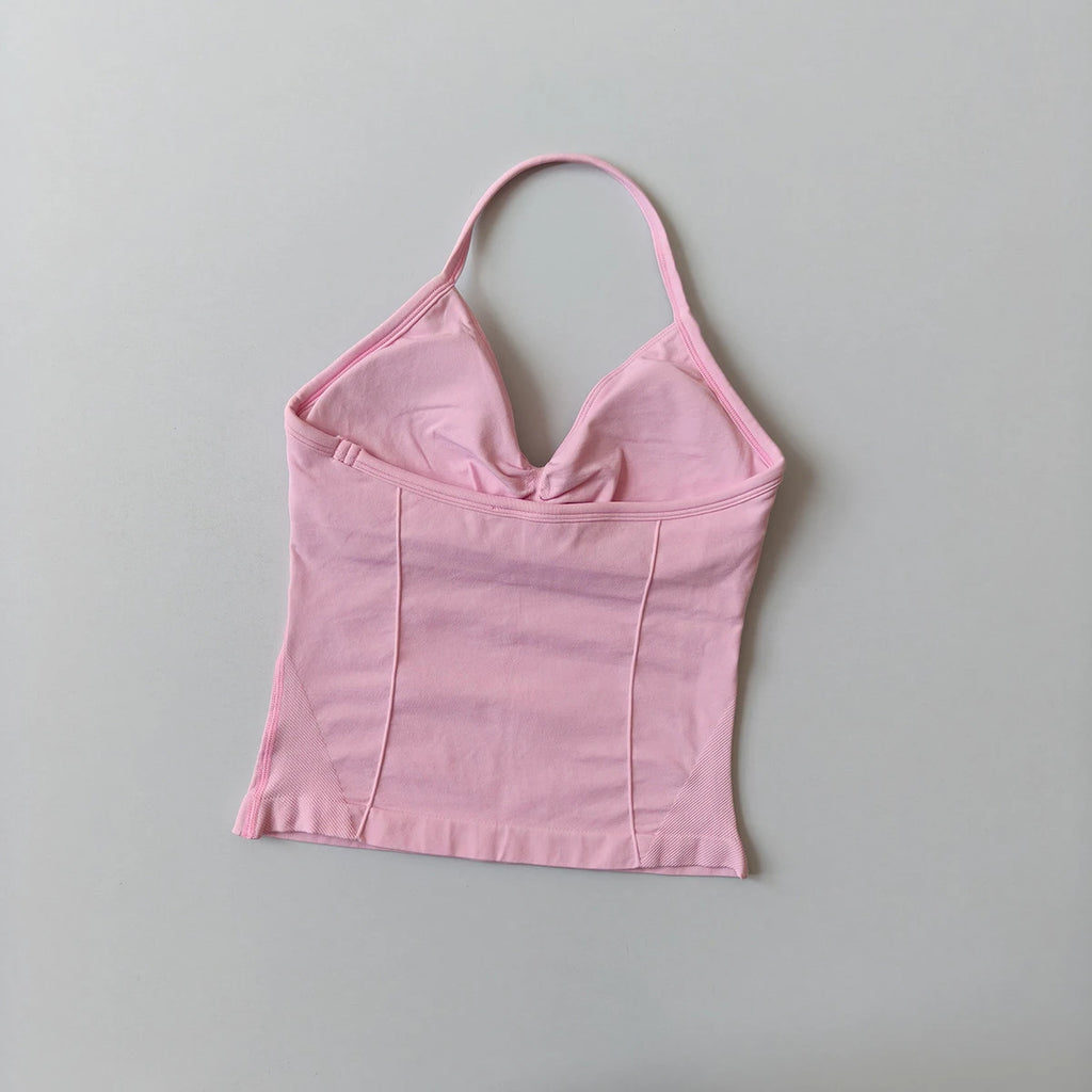 Langes Trägertop Yoga Weste Damen Rückenloses Tank Top Sport Fitness BHs Laufendes Workout Gym Neckholder