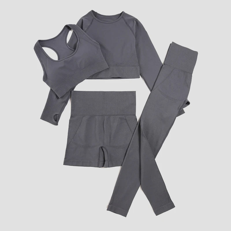 WAREBALL 2/3/4-teiliges Nahtloses Yoga-Set Sportkleidung Yoga-Anzüge für Frauen Fitness-Set Trainingsanzüge Sport-BH Gym Leggings
