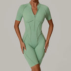 Damen-Trainingsanzug Fitness-Workout Sportkleidung Outfit Reißverschluss-Jumpsuit Yoga Fitness Overall Set Offene Rücken Bodysuits Anzug für Damen