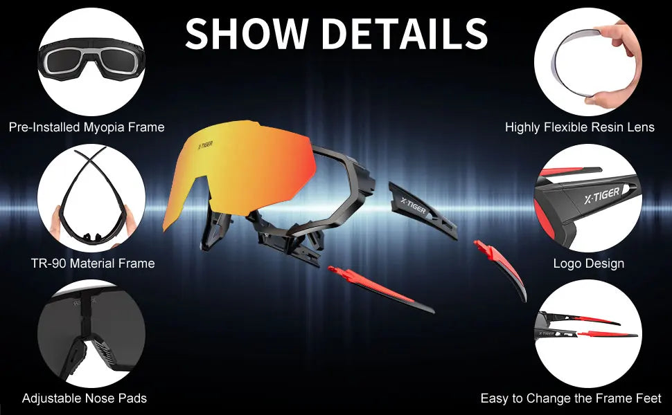 X-TIGER Radsportbrille Polarisierte Brille Fahrradbrille Sport Herren Photochrome Sonnenbrille MTB Rennrad Brille 3/5 Gläser