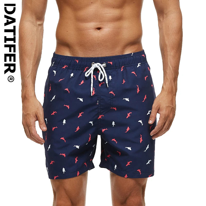 DATIFER Sommer Neue Mode Polyester Herren Shorts Strand Schnell Trocknend Bedruckte Badeshorts Übergröße Mesh-Futter Surf-Fitnessshorts Herren