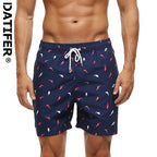 DATIFER Sommer Neue Mode Polyester Herren Shorts Strand Schnell Trocknend Bedruckte Badeshorts Übergröße Mesh-Futter Surf-Fitnessshorts Herren