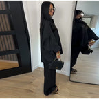 Damen Anzug mit Revers, langen Ärmeln, chic, einreihig, weites Bein, lange Hose, Sets 2026, lässiges, lockeres Outfit für den Alltag