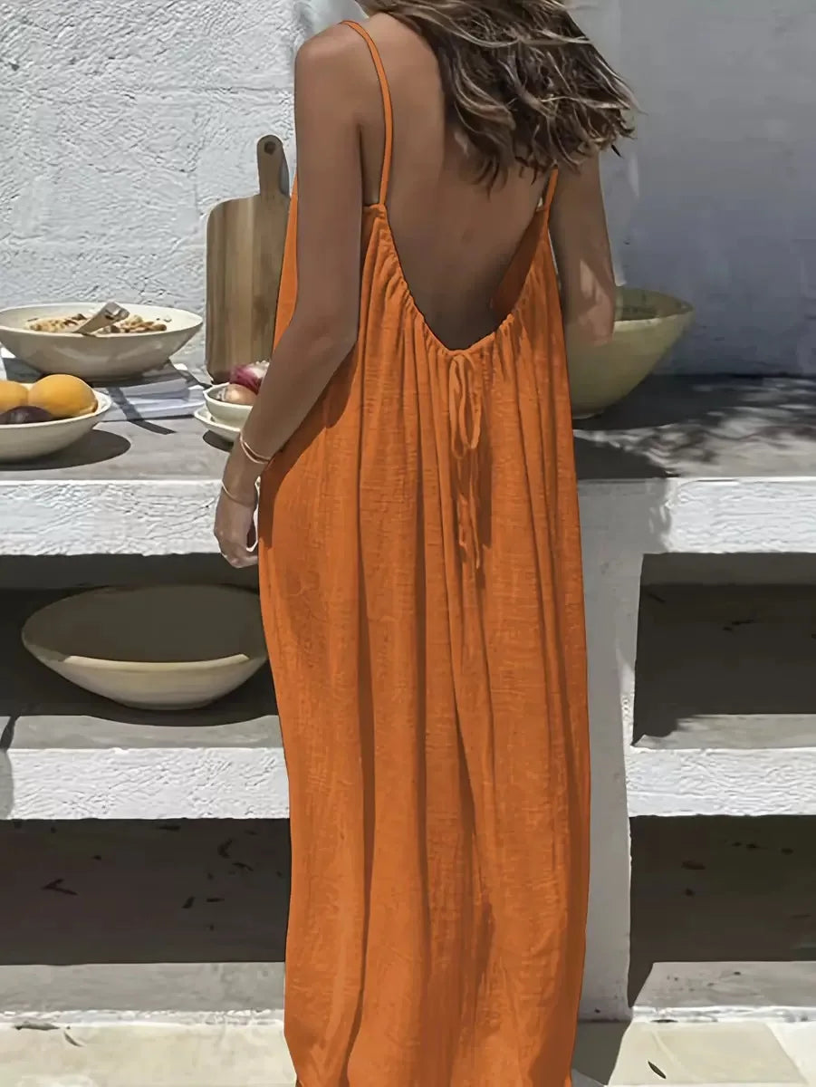 2026 Loose-Fit Spaghettiträgerkleid Damen Freizeit Hauskleid Sommerkleid Einfarbig Urlaub Kühl Hauskleid
