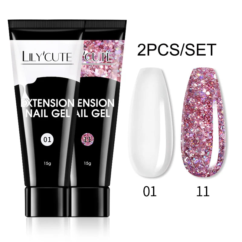 LILYCUTE 15ml Verlängerungsgel-Nagellack-Set Quick Nail Prolong mit Verlängerungsform-Nagelspitzen Acryl-Lösung Maniküre-Werkzeug-Kit