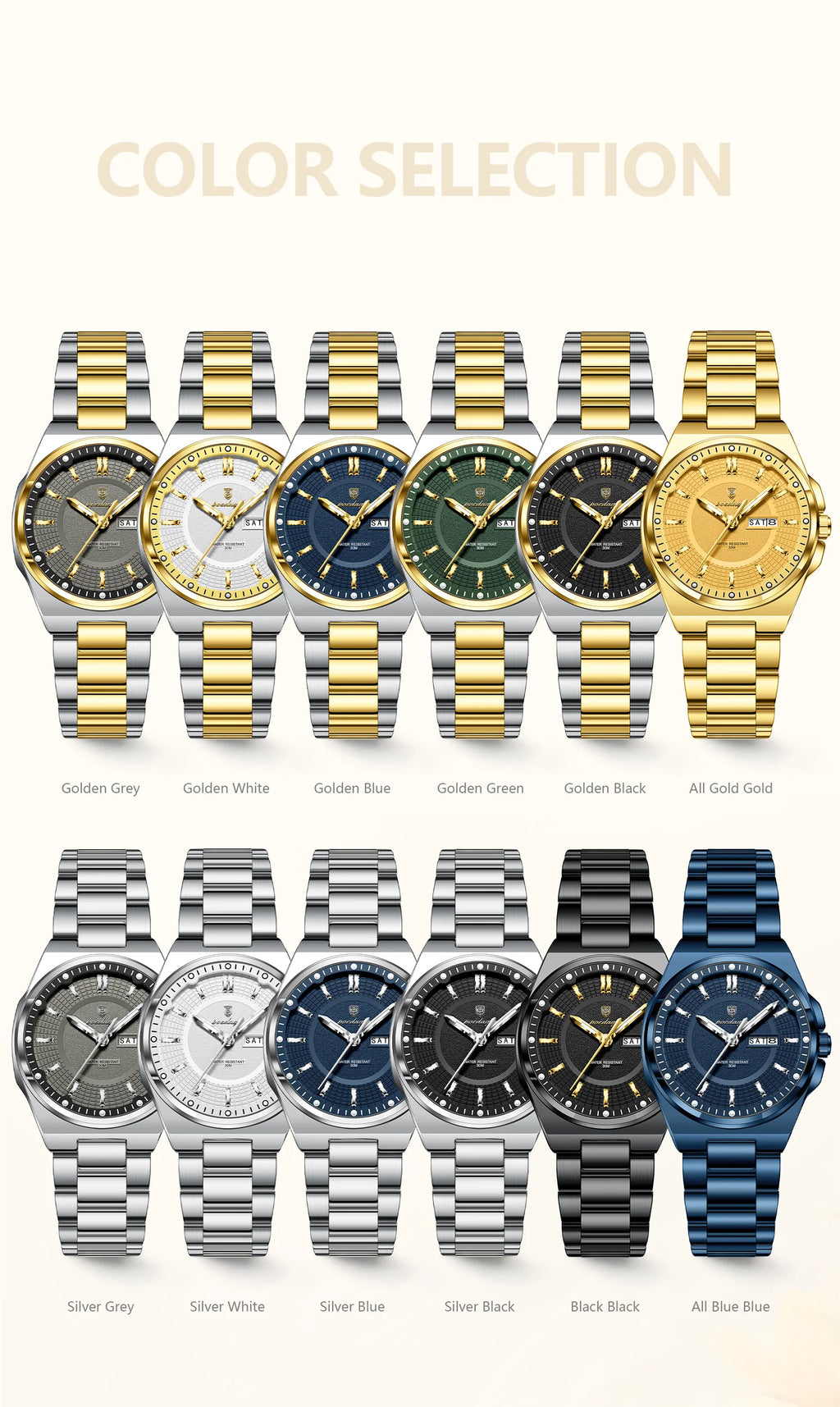 POEDAGAR Fashion Damen-Armbanduhr, Top Elegant, Woche, Datum, Damen-Uhr, Quarz, Edelstahl, Leuchtend, Wasserdicht, Damenuhren, Reloj