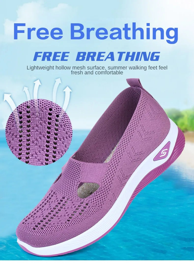 Damen Neue Sommerschuhe Mesh Atmungsaktive Sneaker Leichte Slip-on Plateau Freizeitschuhe Damen Rutschfeste Gehschuhe Gewebte Schuhe