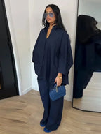 Damen Anzug mit Revers, langen Ärmeln, chic, einreihig, weites Bein, lange Hose, Sets 2026, lässiges, lockeres Outfit für den Alltag