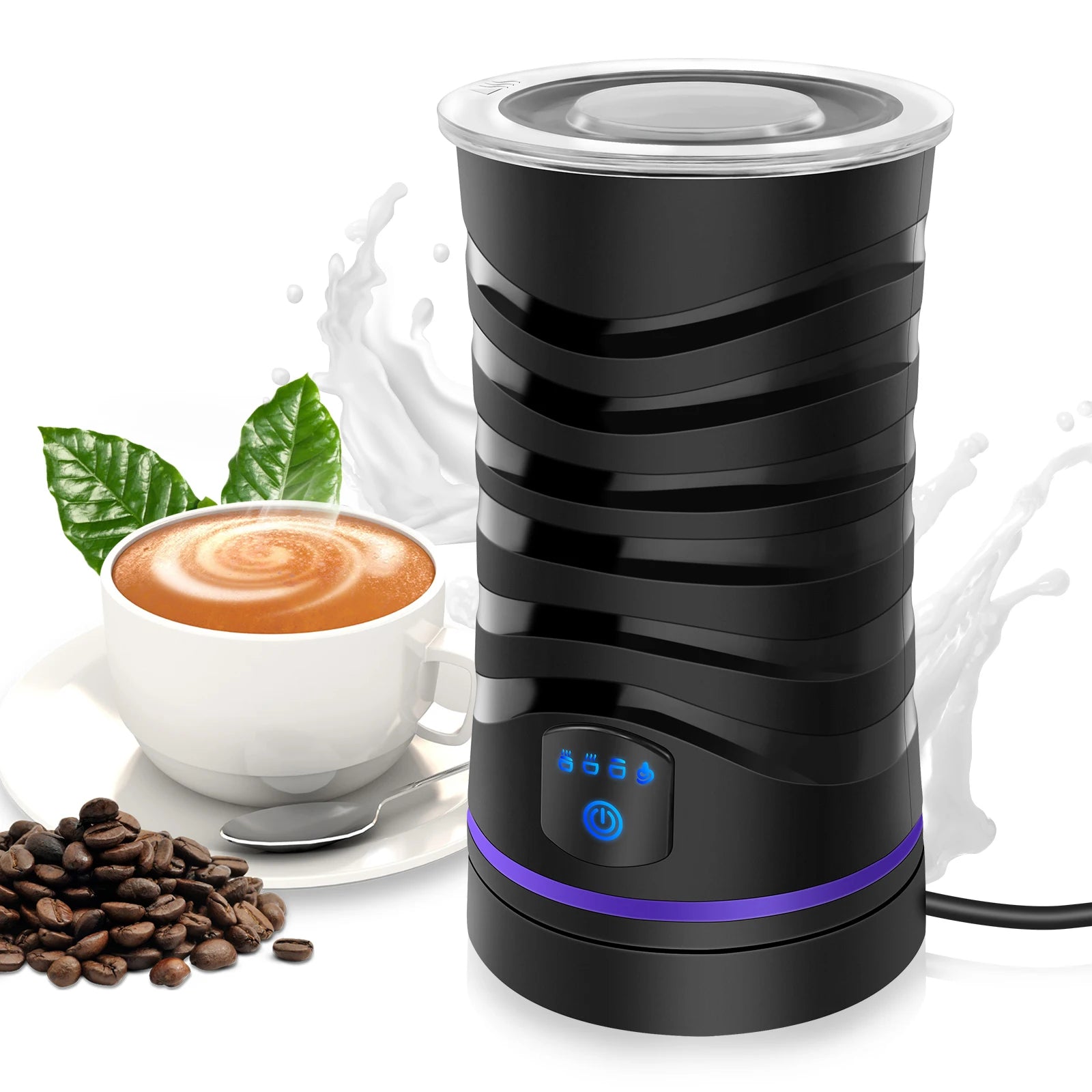 4-in-1 Automatischer Milchaufschäumer Elektrisch, 600ml Kapazität Heiß- & Kaltmilchschäumer, Leiser Betrieb für Kaffee Cappuccino Schokolade