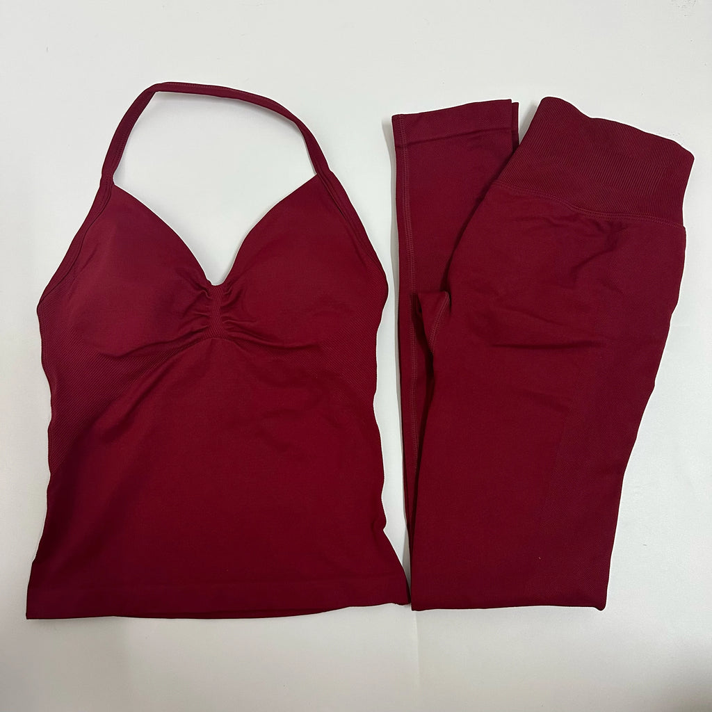 2-teiliges Set Yoga Leggings Set Damen Rückenfreie Tank Tops Hohe Taille Scrunch Gym Anzug Fitness Kleidung Outfit Yoga Set