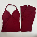 2-teiliges Set Yoga Leggings Set Damen Rückenfreie Tank Tops Hohe Taille Scrunch Gym Anzug Fitness Kleidung Outfit Yoga Set