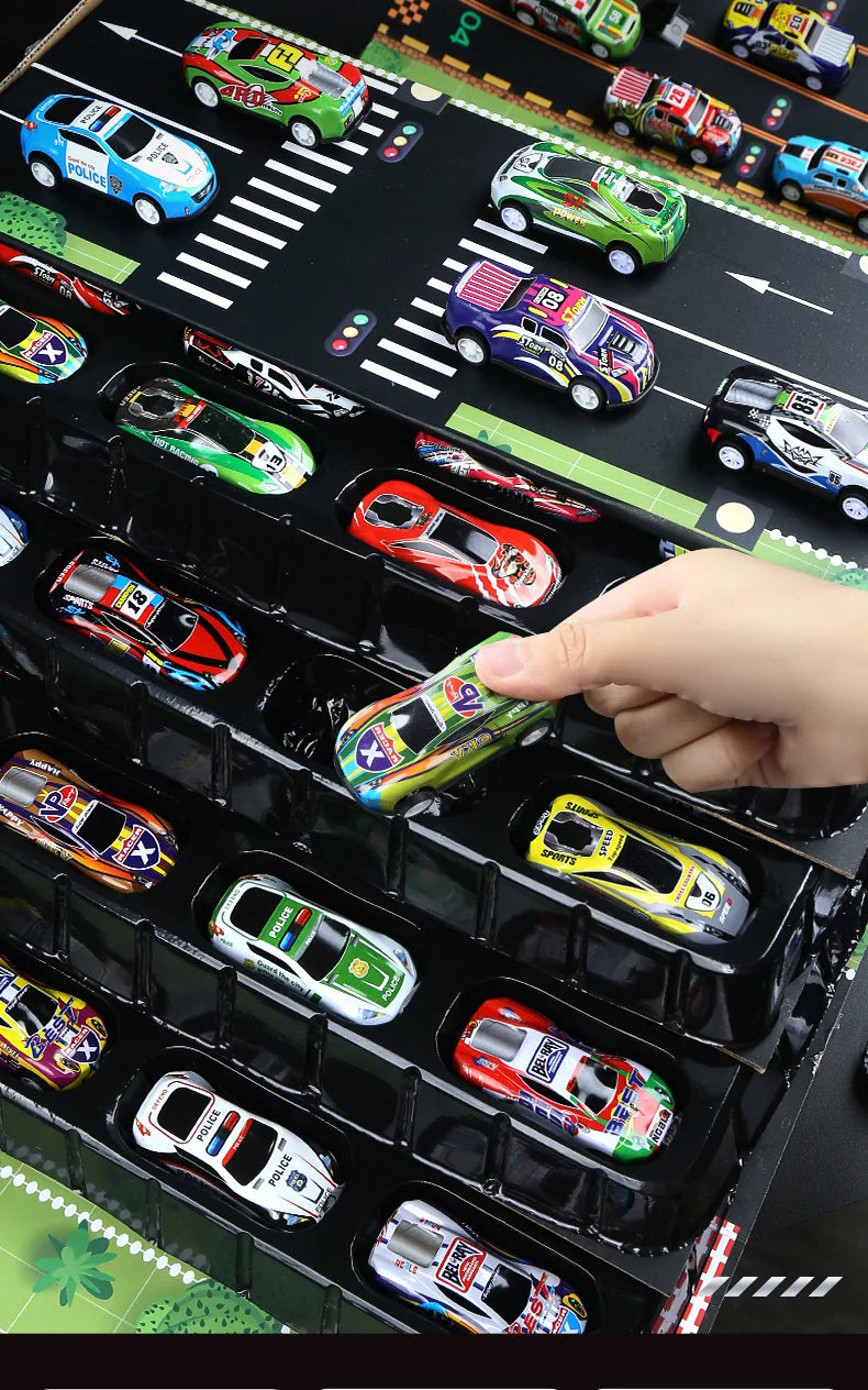 48pcs Metal Iron Alloy Cars Truck Toys Train Track Set Slot Car Models for Children's Toys Boy Miniature Trolleys Christmas Gift