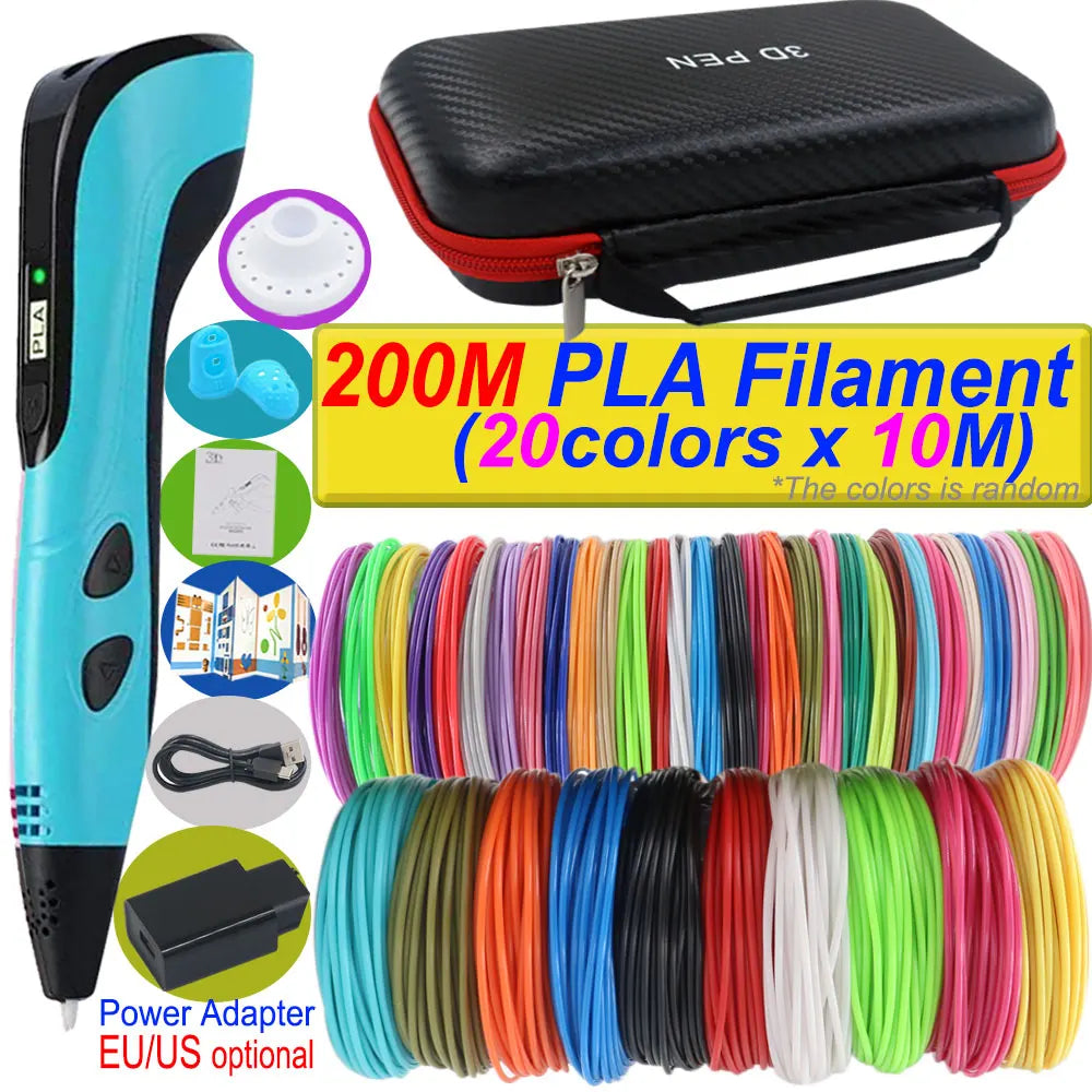 2026 Neue 3D-Druckstift DIY Dreidimensionale Malerei Kinderspielzeug mit LCD-Bildschirm Netzteil 200M PLA-Filament Spielzeug Geschenk